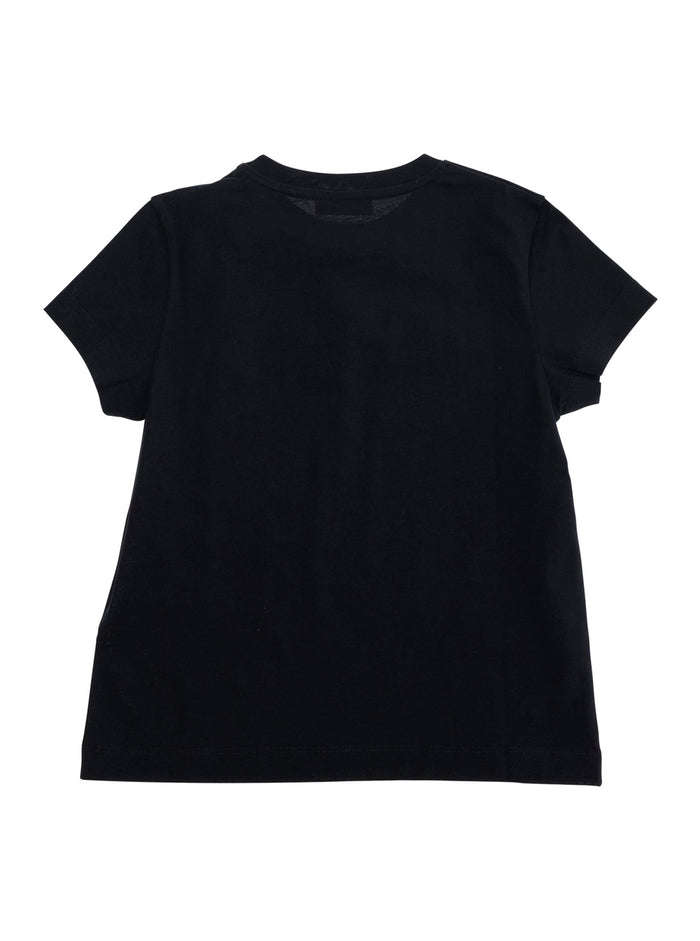 Black Crewneck T-Shirt with Logo Lettering Embroidery on the Front and Patch in Cotton Girl Tshirts Polo Shirts