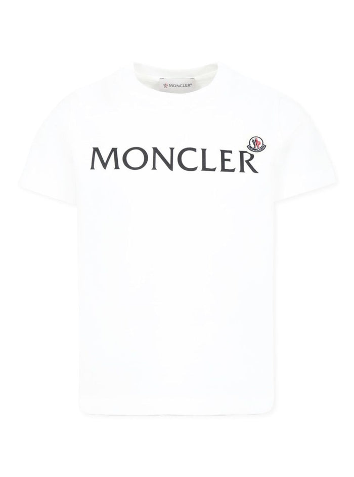 White T-Shirt With Lettering Logo And Patch On The Front Cotton Boy Tshirts Polo Shirts