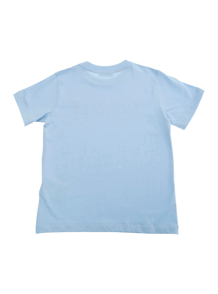 Light Blue T-Shirt With Logo Lettering And Patch On The Front Cotton Boy Tshirts Polo Shirts