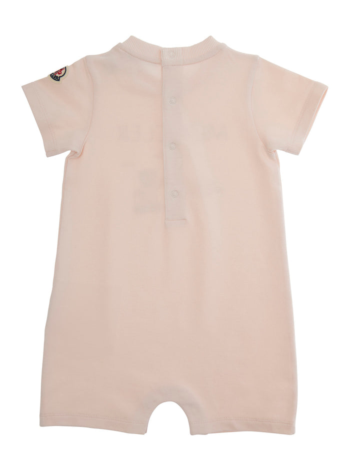 Pink Romper With Logo Patch On The Sleeve And Front Print Cotton Baby Elastane Jumpsuits