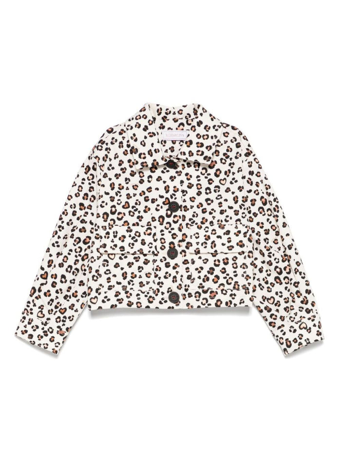 White Jacket With All-Over Animal Print Cotton Girls