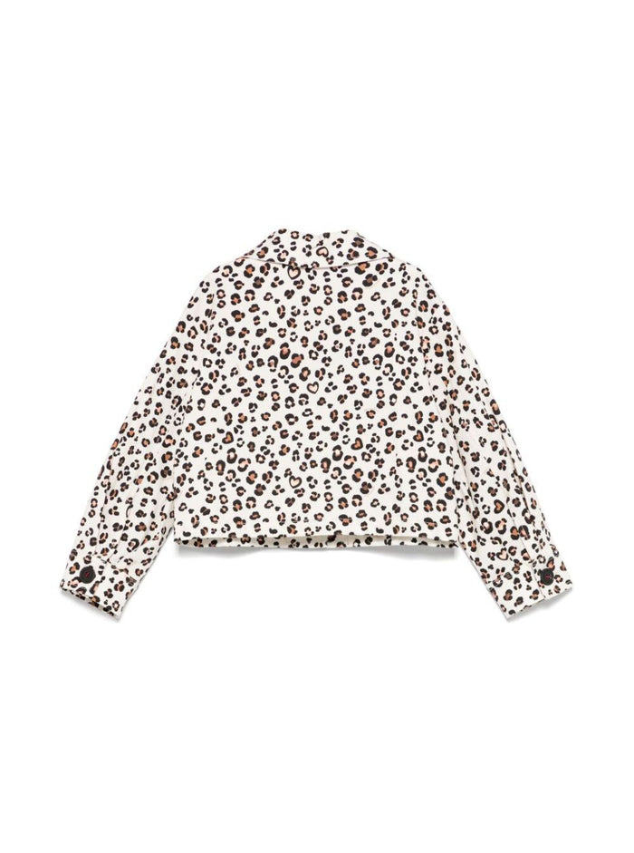 White Jacket With All-Over Animal Print Cotton Girls