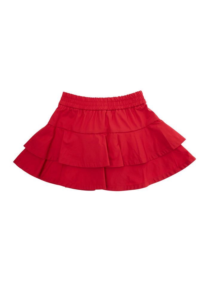 Red Skirt With Elastic Waist And Logo Patch On The Front Cotton Blend Stretch Girl