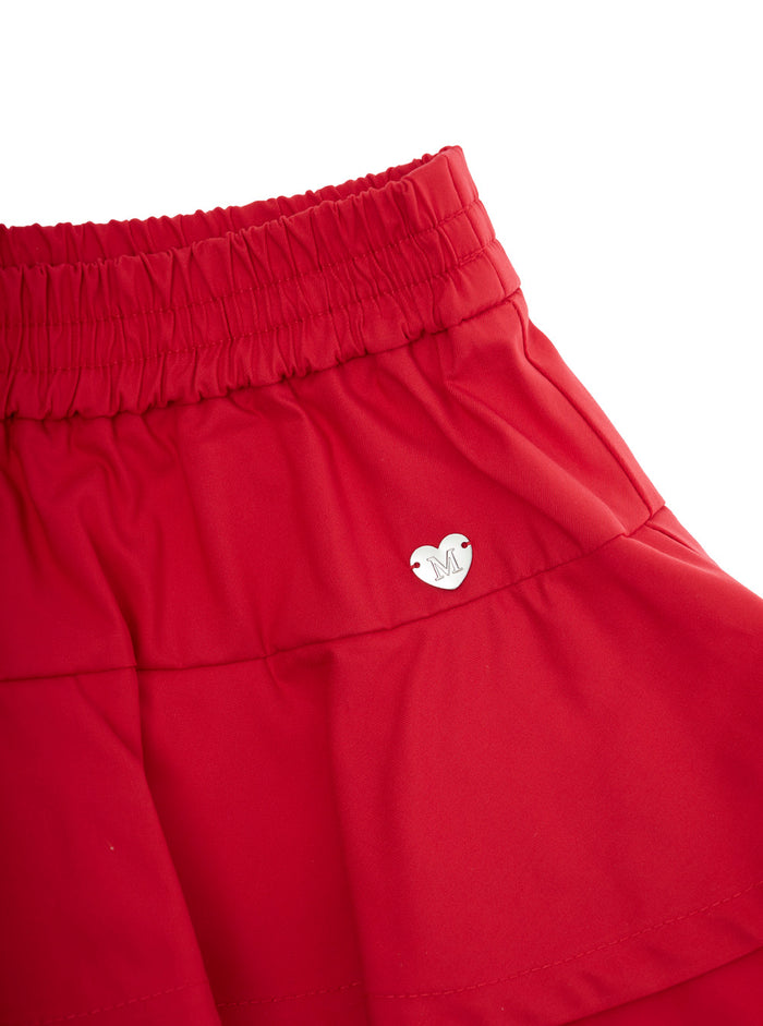 Red Skirt With Elastic Waist And Logo Patch On The Front Cotton Blend Stretch Girl
