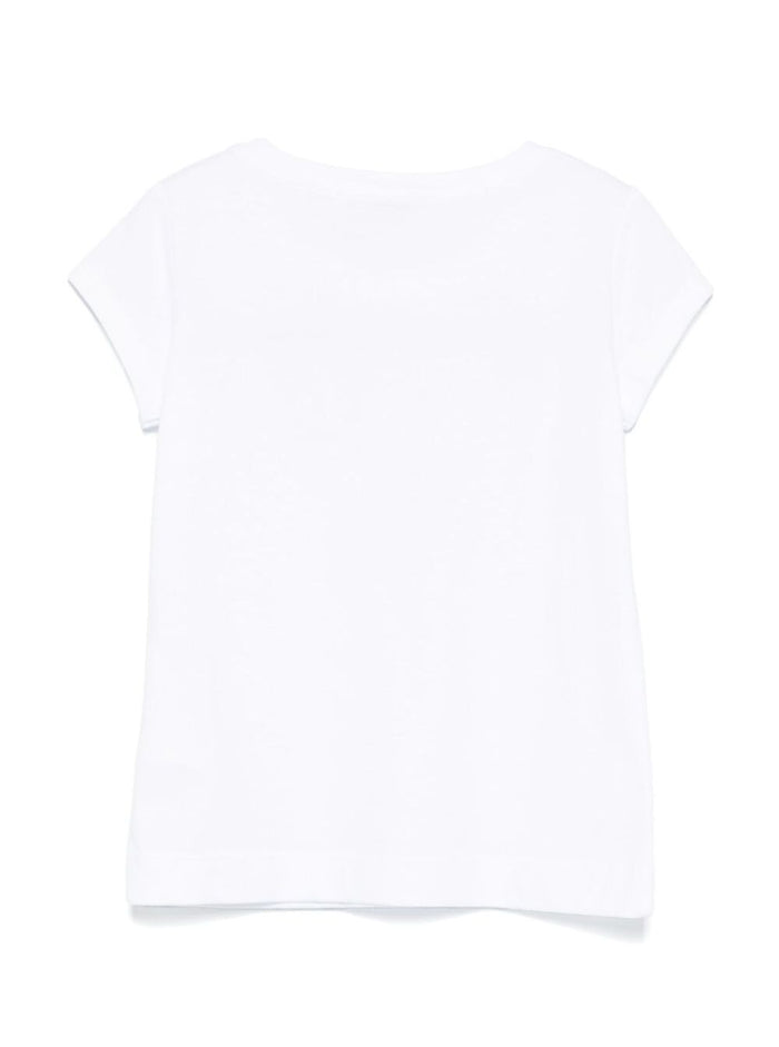 White Crewneck T-Shirt With Bow Embroidery On The Front And Logo Lettering Cotton Girl Tshirts Polo Shirts