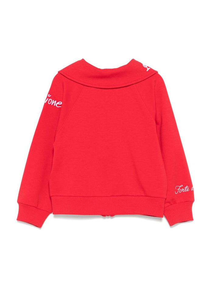 Red Sweatshirt With Spread Collar And Embroidered Slogan On The Front Cotton Stretch Girl Sweatshirts