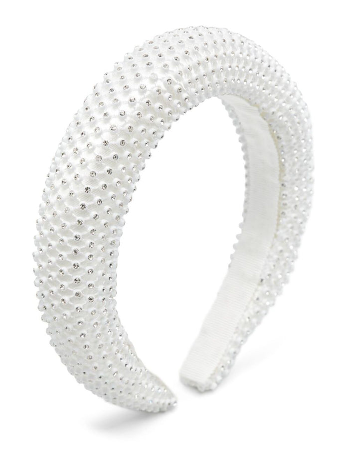 Luxor White Headband With Glass-Crystal Embellishments And Grosgrain Ribbon Trim Tehc Fabric Girl Polyester Hair Accessories