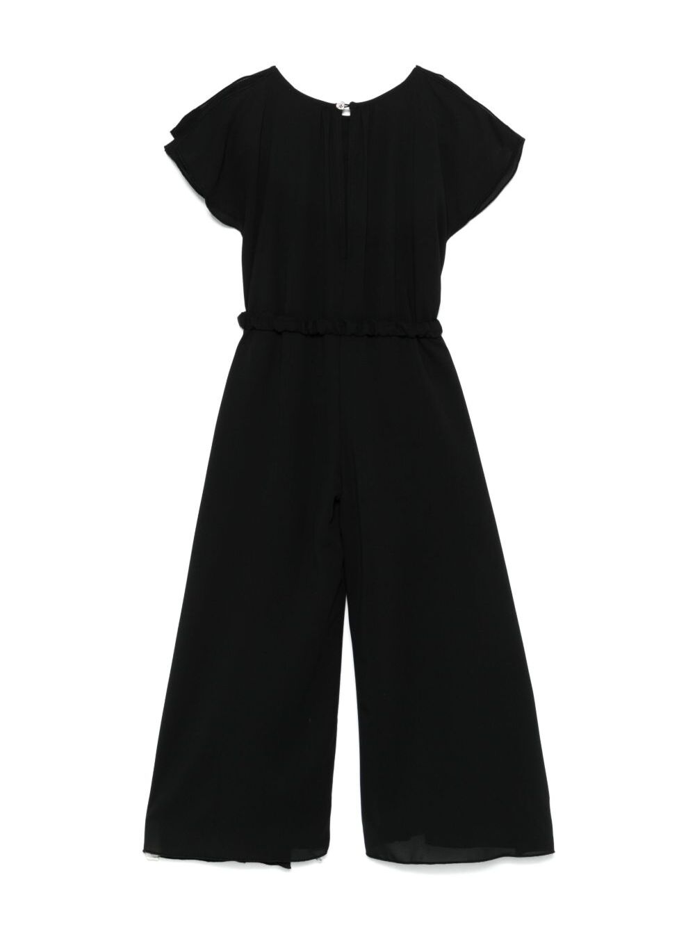 Cocktail Black Jumpsuit With Belt On The Front And Wide Leg Tech Fabric Girl Polyester Jumpsuits