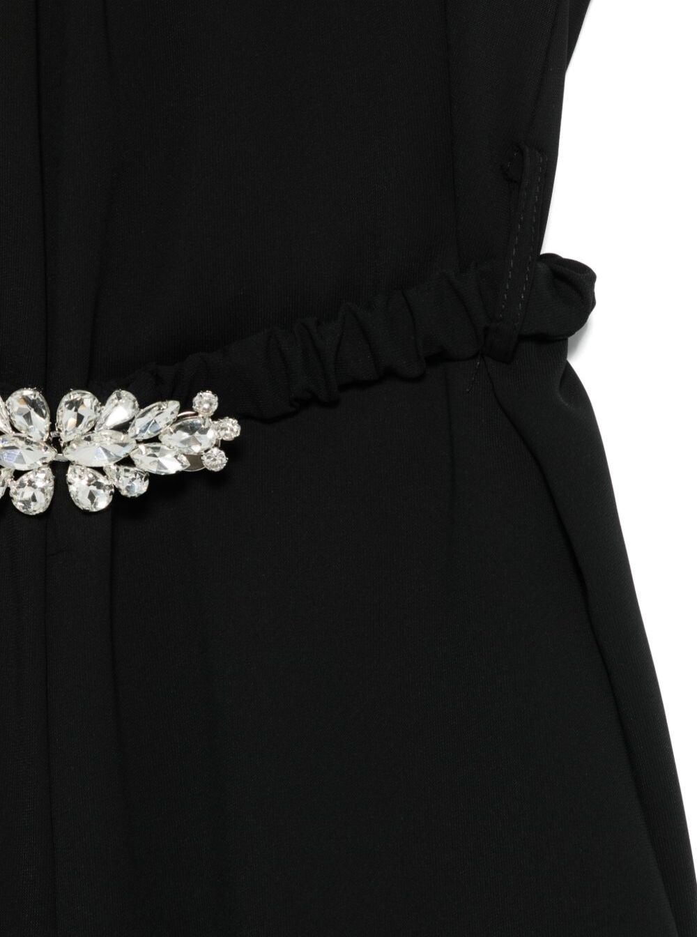 Cocktail Black Jumpsuit With Belt On The Front And Wide Leg Tech Fabric Girl Polyester Jumpsuits