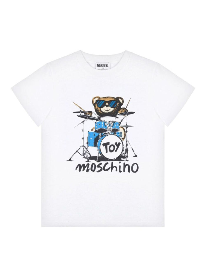 White Crewneck T-Shirt With Maxi Logo Print On The Front Cotton Boy Tshirts And Polo Shirts