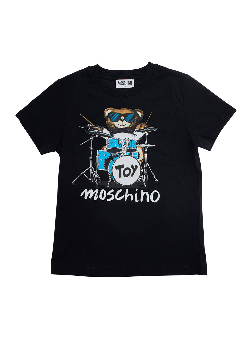 Black T-Shirt With Teddy Bear Print On The Front Cotton Boy Tshirts And Polo Shirts