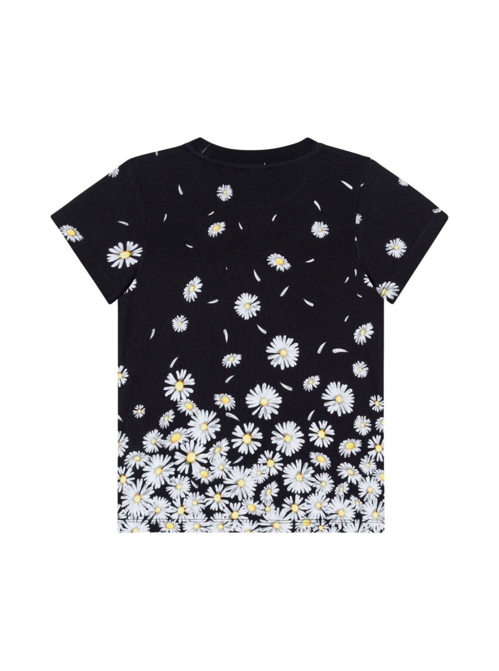 Black Crewneck T-Shirt With Logo Lettering On The Sleeve And All-Over Floral Print Cotton Girl Tshirts Polo Shirts