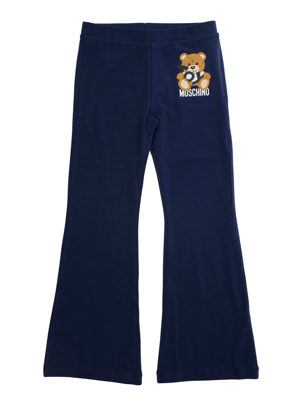 Blue Pants With Teddy Bear Print On The Front Cotton Girl Blu Elastan Trousers