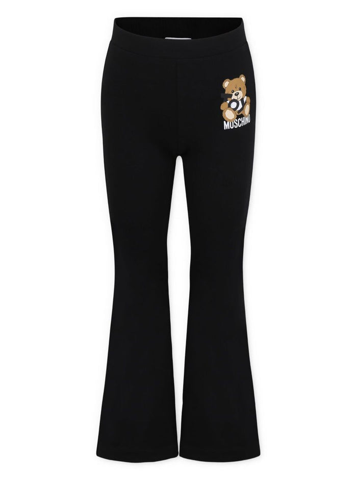 Black Pants With Flared Leg And Logo Detail On The Front Cotton Stretch Girl Elastan Trousers