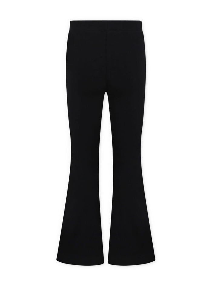 Black Pants With Flared Leg And Logo Detail On The Front Cotton Stretch Girl Elastan Trousers