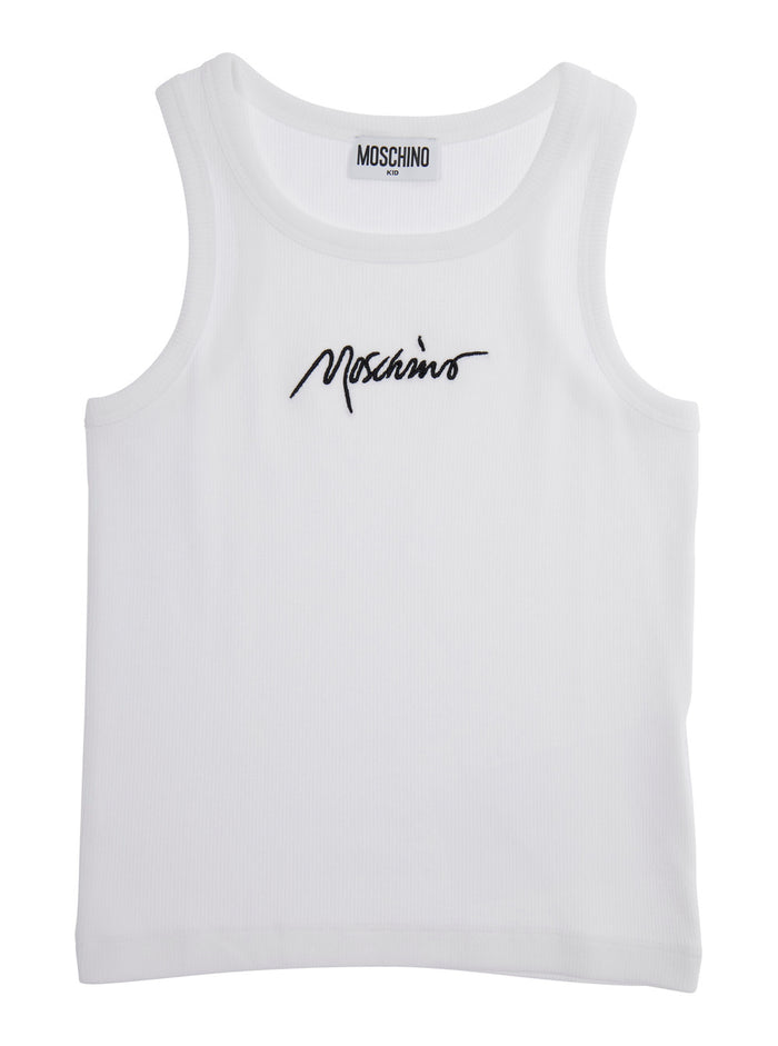 White Top With Lettering Logo Embroidered On The Front Cotton Blend Girl Lyocell Elastan Tops