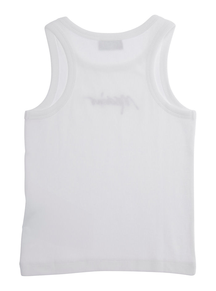 White Top With Lettering Logo Embroidered On The Front Cotton Blend Girl Lyocell Elastan Tops
