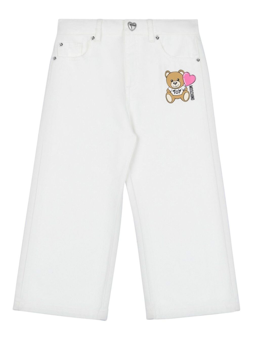 White Jeans With Logo Detail On The Front And Button Denim Girl Cotton Trousers
