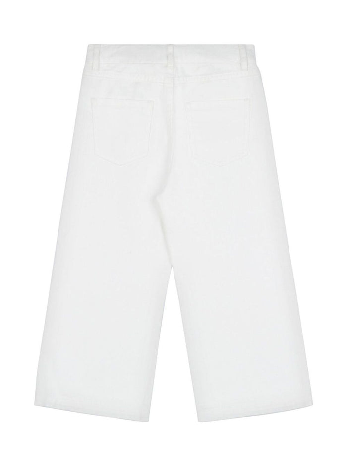White Jeans With Logo Detail On The Front And Button Denim Girl Cotton Trousers