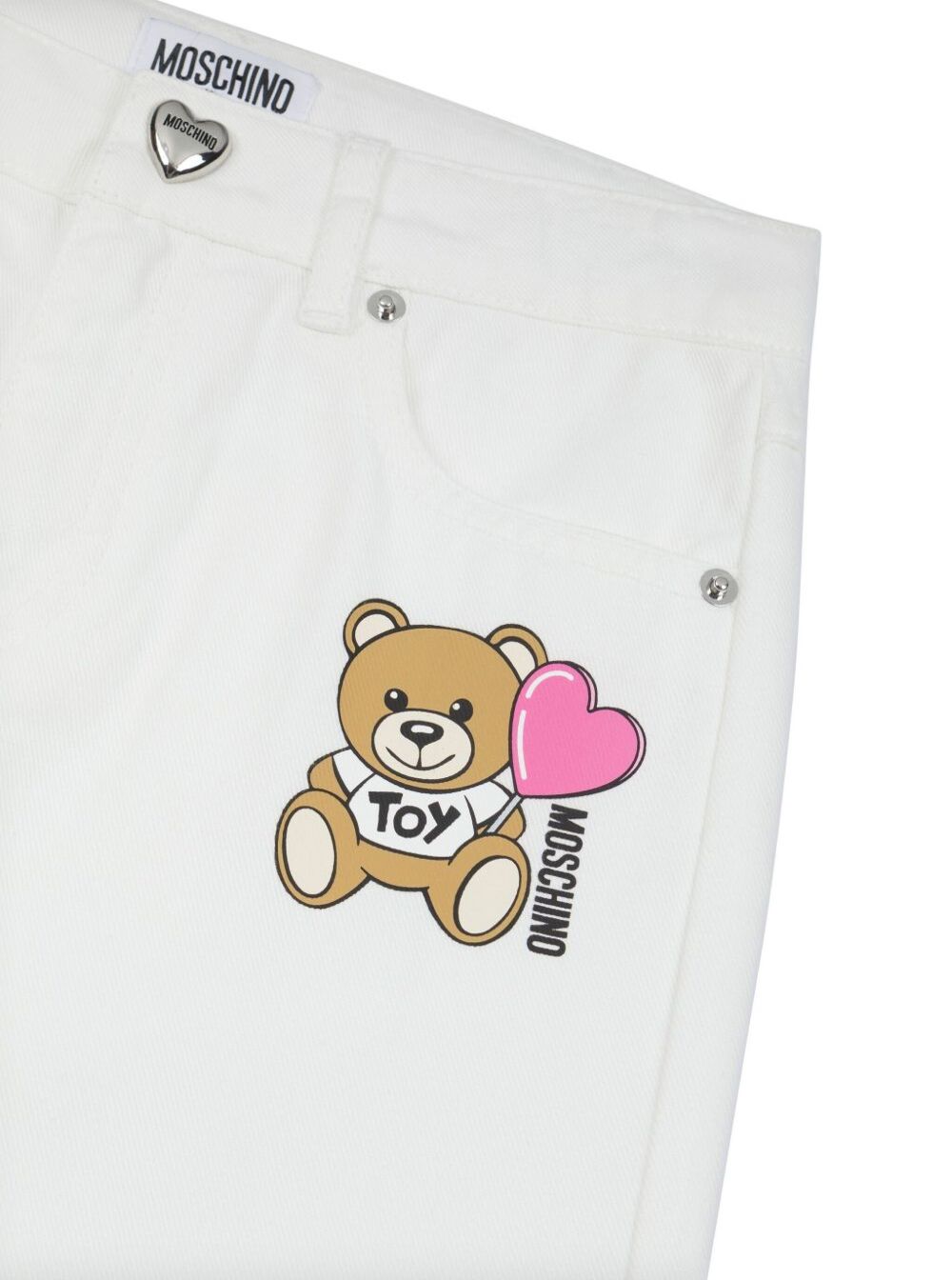 White Jeans With Logo Detail On The Front And Button Denim Girl Cotton Trousers
