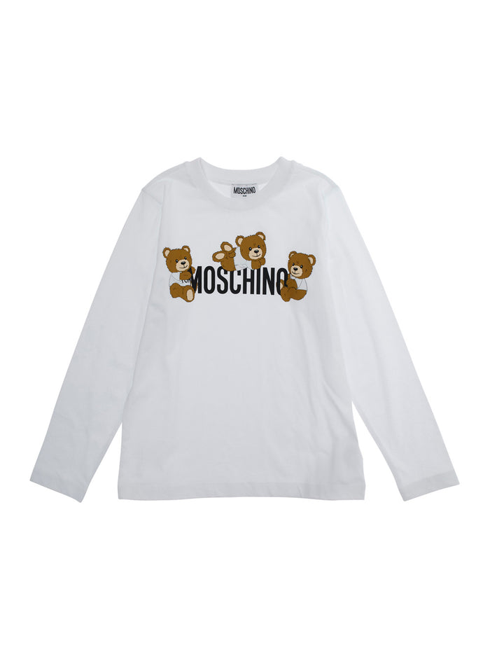 White T-Shirt With Maxi Print Logo Lettering On The Front Cotton Boy Jersey
