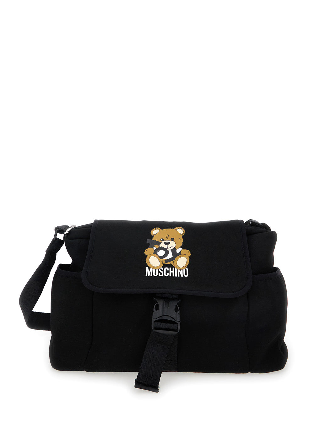 Black Changing Bag With Mat And Logo Print On The Front Cotton Blend Stretch Baby Polyester Elastan Crossbody