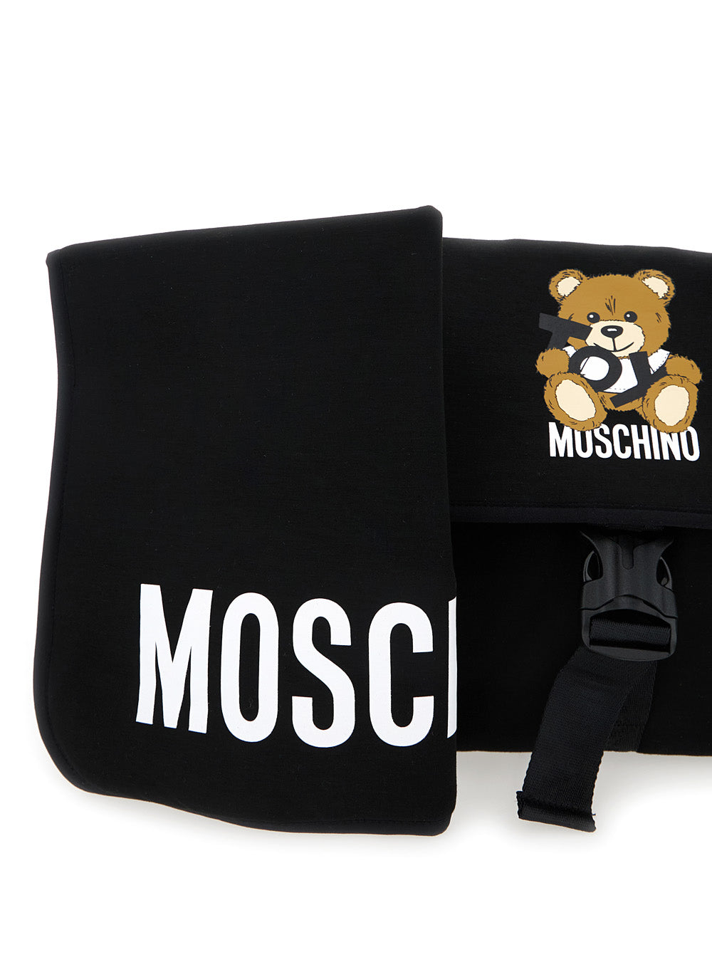 Black Changing Bag With Mat And Logo Print On The Front Cotton Blend Stretch Baby Polyester Elastan Crossbody