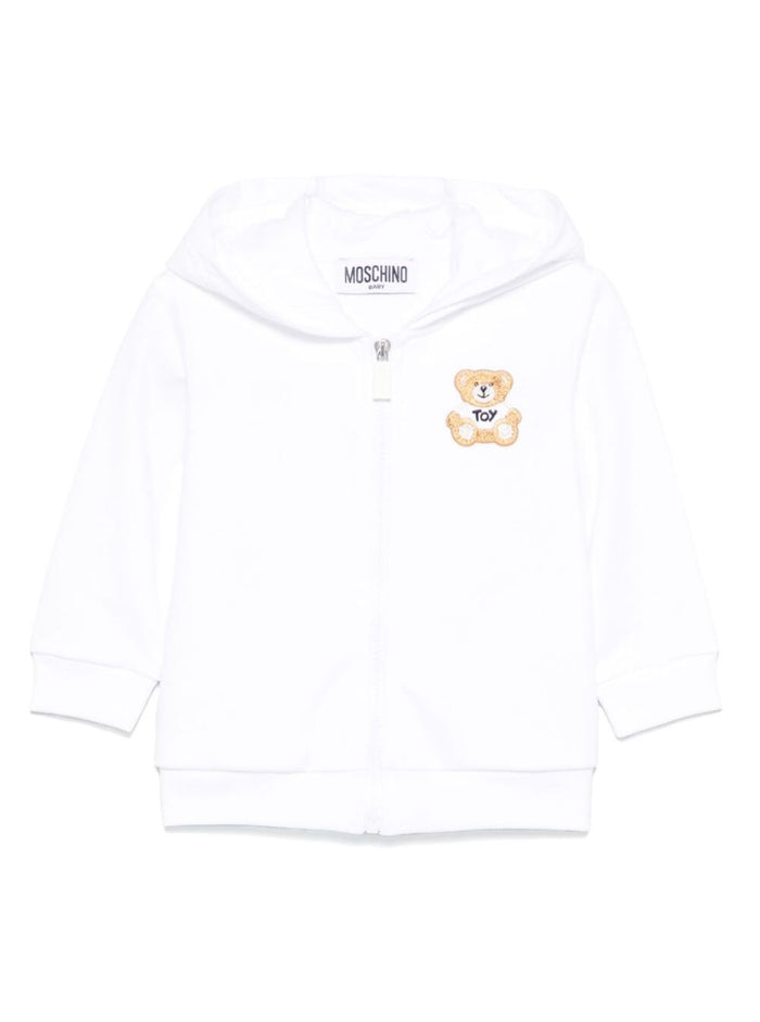White Sweatshirt with Fixed Hood and Logo Detail on the Front in Cotton Baby Sweatshirts