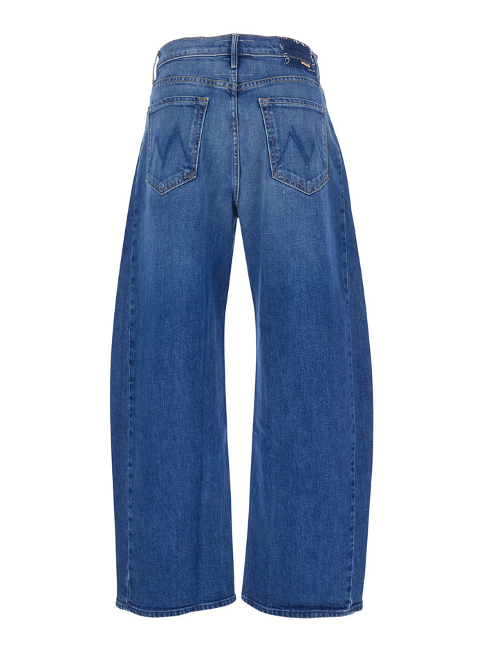 Blue Five Pocket Jeans With Logo On The Back Denim Woman Blu Cotton Elastan