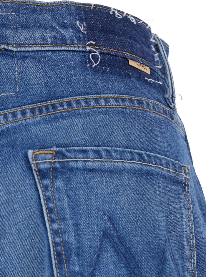 Blue Five Pocket Jeans With Logo On The Back Denim Woman Blu Cotton Elastan