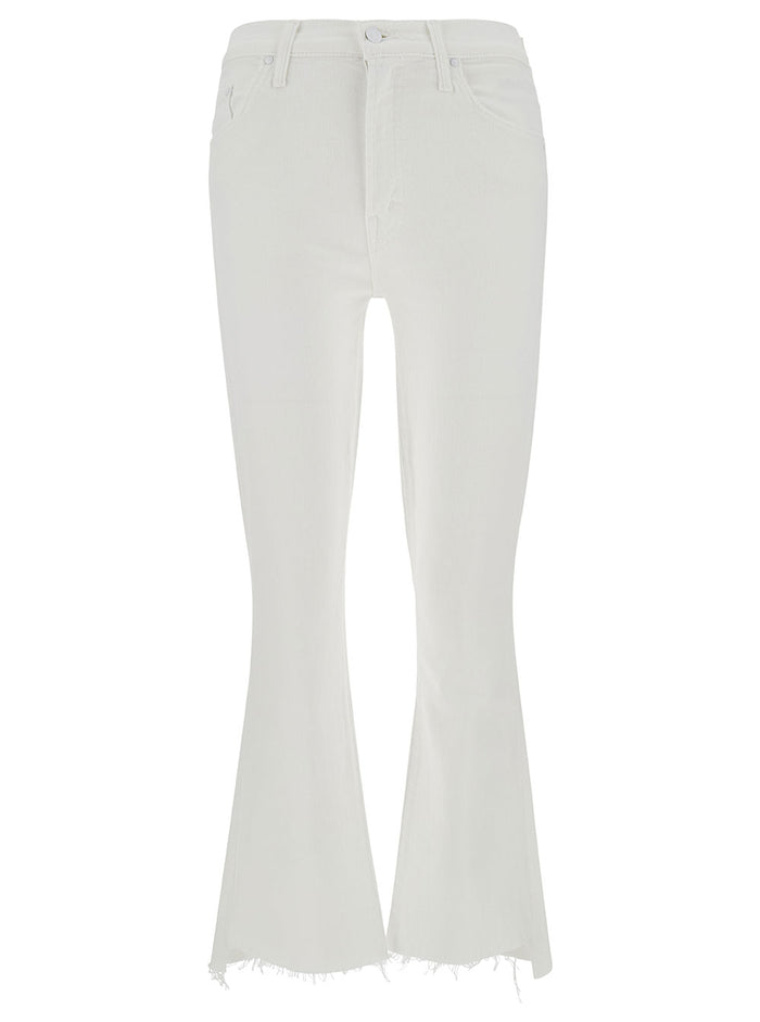 White Cropped Jeans With Flared Bottom Cotton Blend Denim Woman Polyester Elastan