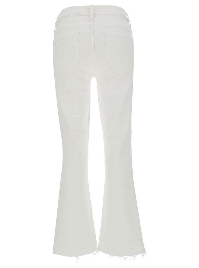 White Cropped Jeans With Flared Bottom Cotton Blend Denim Woman Polyester Elastan