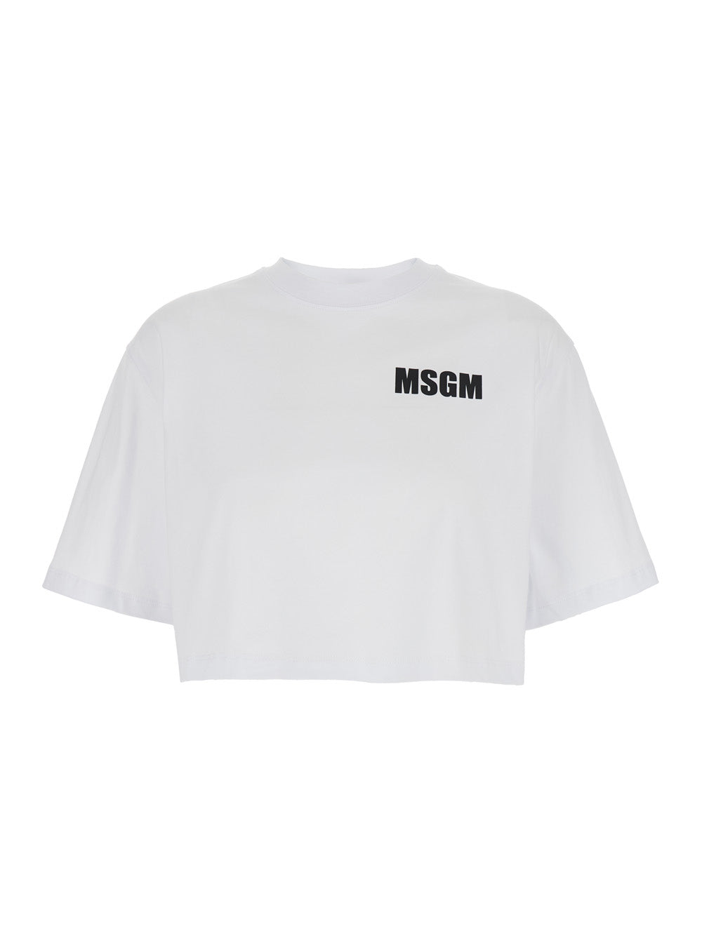 White Crop T-Shirt With Logo Print On The Front And Maxi Back Cotton Woman Tshirts Polo Shirts