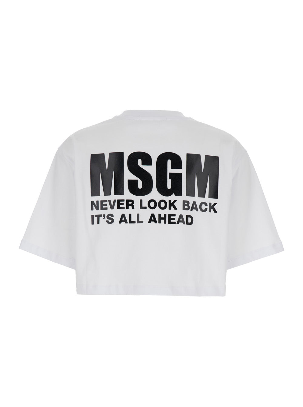 White Crop T-Shirt With Logo Print On The Front And Maxi Back Cotton Woman Tshirts Polo Shirts
