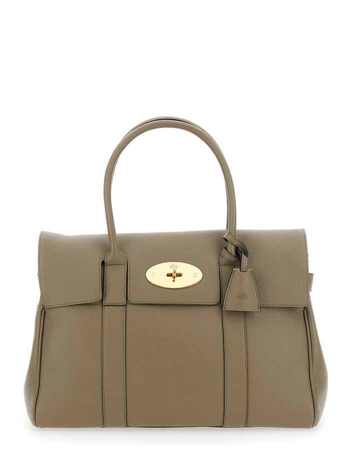 Bayswater Brown Shoulder Bag With Twist-Lock Closure Grainy Leather Woman Calf