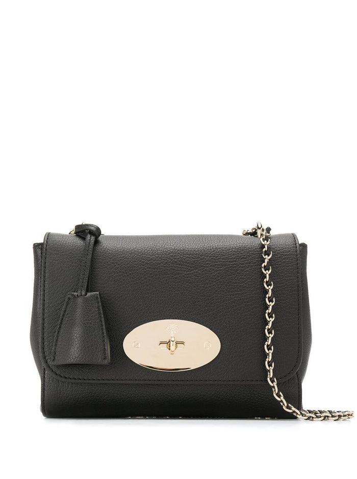 Lilly Black Shoulder Bag With Twist Lock Closure Leather Woman Calf Crossbody