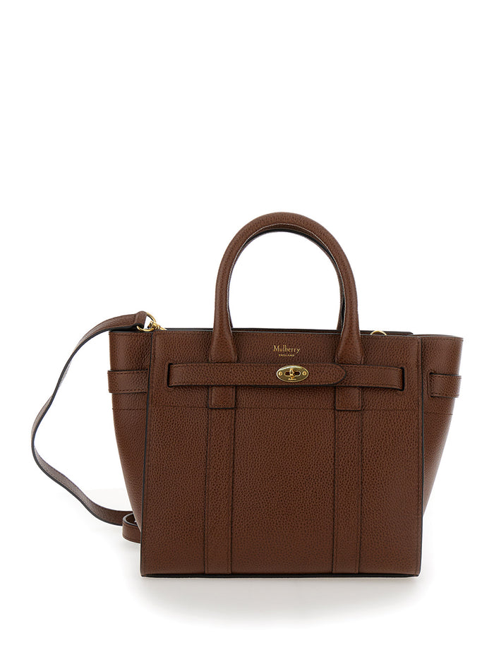 Mini Bayswater Brown Crossbody Bag With Laminated Logo Grained Leather Woman Calf Hand