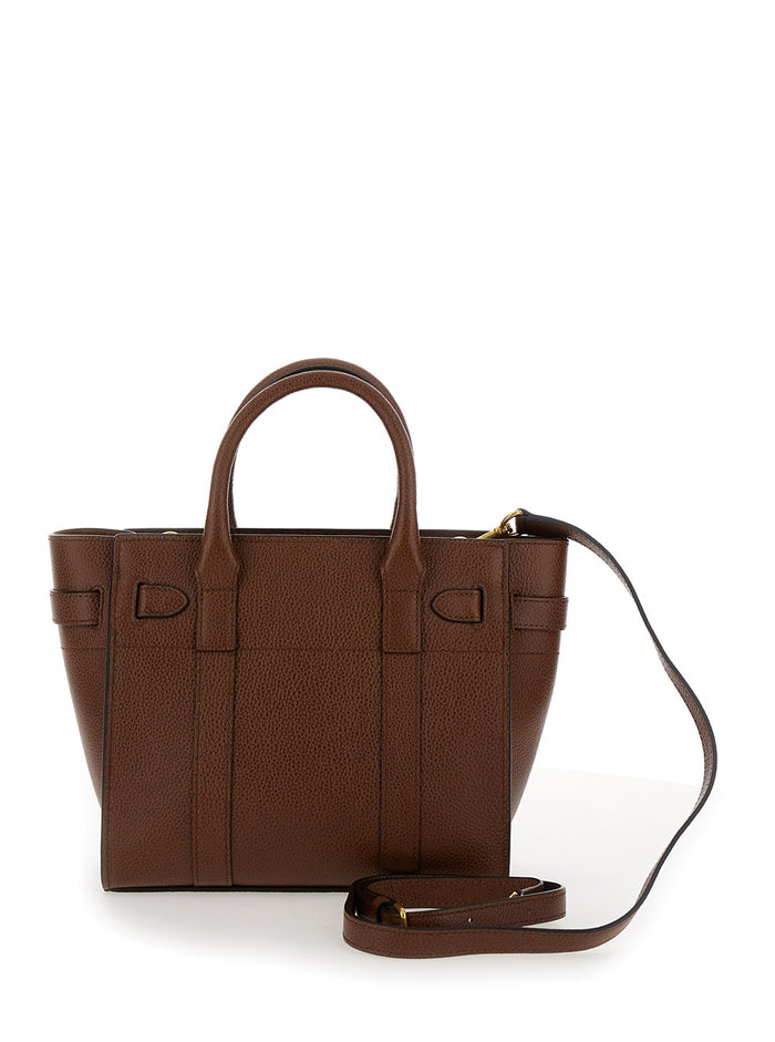 Mini Bayswater Brown Crossbody Bag With Laminated Logo Grained Leather Woman Calf Hand