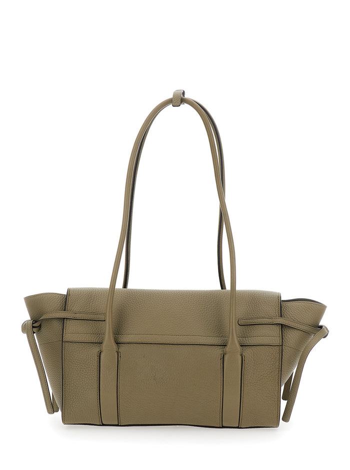Small Bayswater Green Shoulder Bag With Laminated Logo Leather Woman Calf