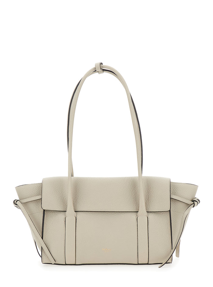Small Bayswater White Shoulder Bag With Laminated Logo Leather Woman Calf