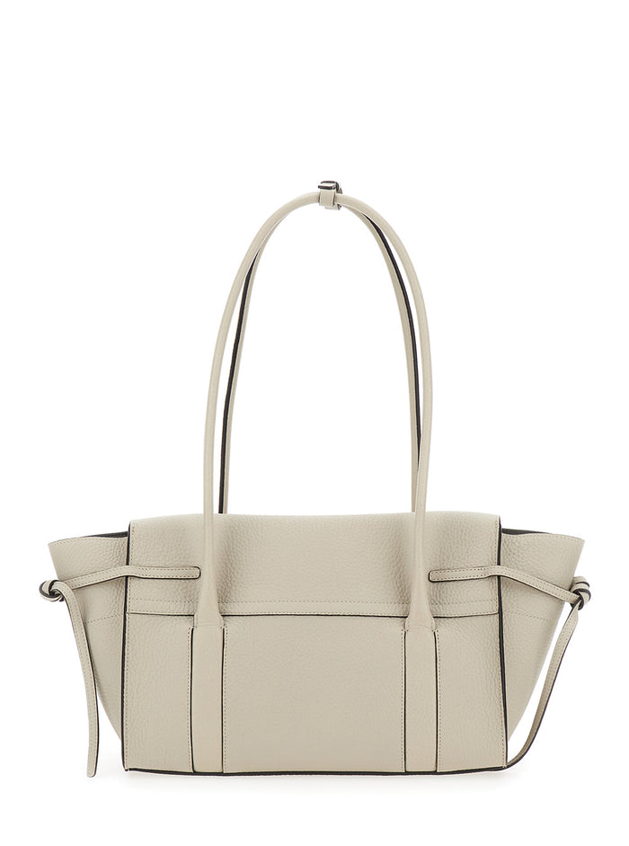 Small Bayswater White Shoulder Bag With Laminated Logo Leather Woman Calf
