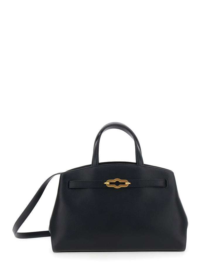 Pimlico Small Black Handbag With Adjustable And Removable Shoulder Strap Leather Woman Calf Hand Bags