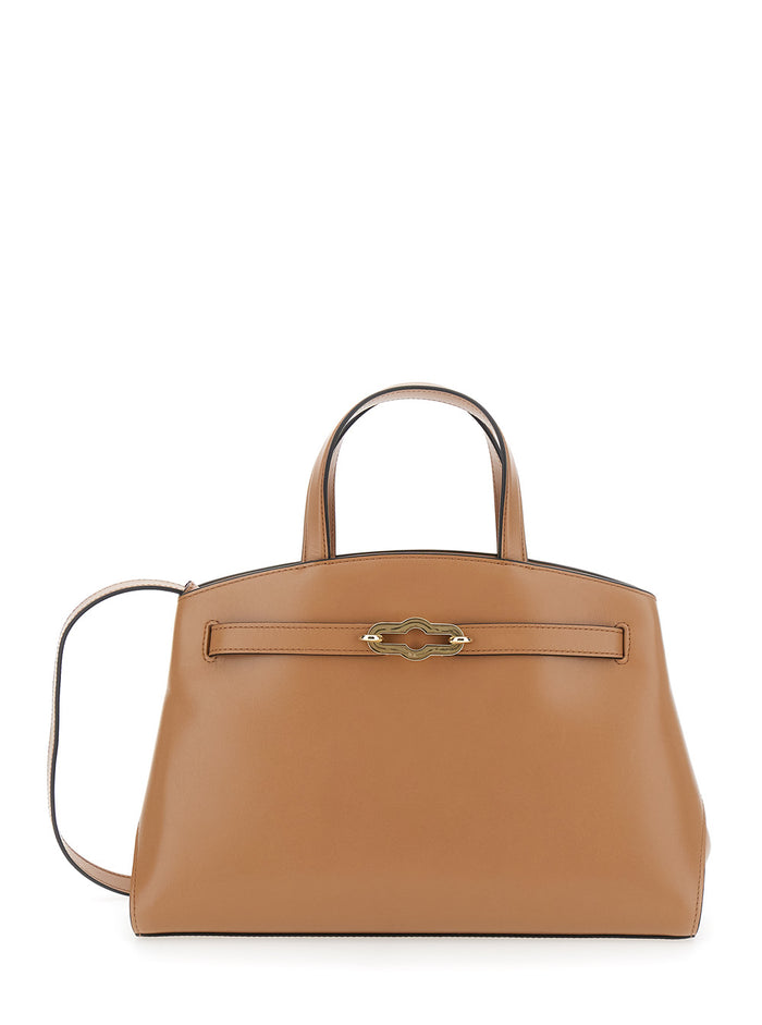 Pimlico Small Beige Handbag with Adjustable and Removable Shoulder Strap in Leather Woman Calf Hand Bags