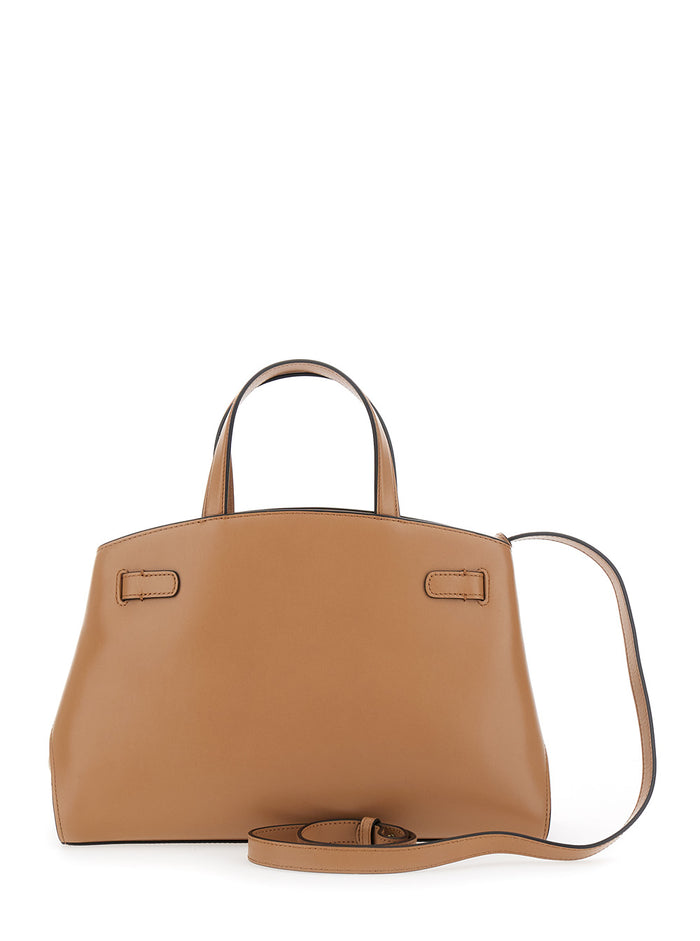 Pimlico Small Beige Handbag with Adjustable and Removable Shoulder Strap in Leather Woman Calf Hand Bags