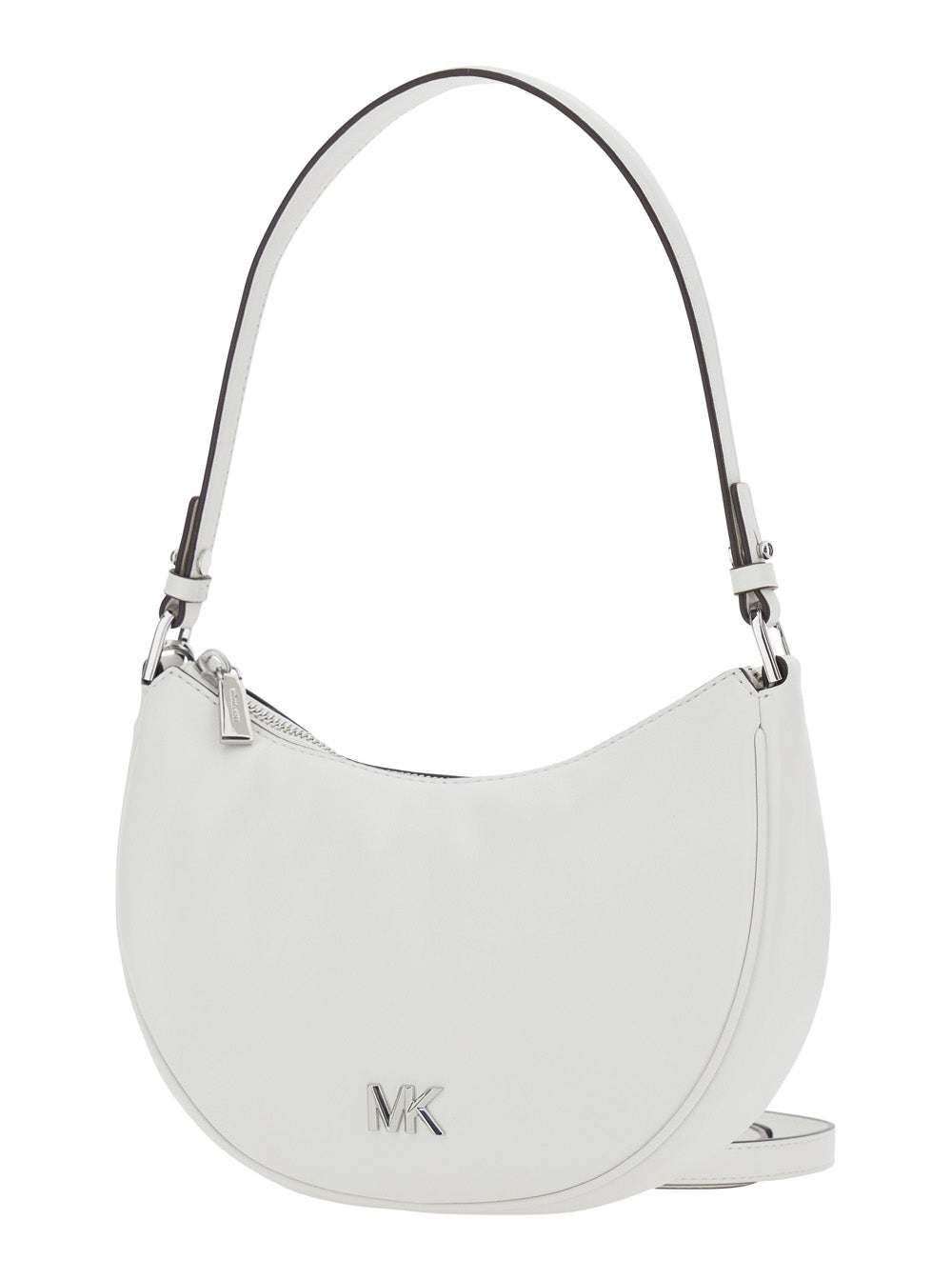 White Shoulder Bag With Metallic Logo Imprinted On The Front And Removable Strap Leather Woman Cow