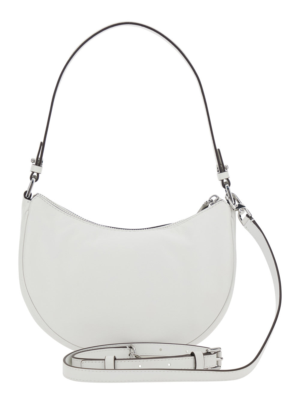 White Shoulder Bag With Metallic Logo Imprinted On The Front And Removable Strap Leather Woman Cow