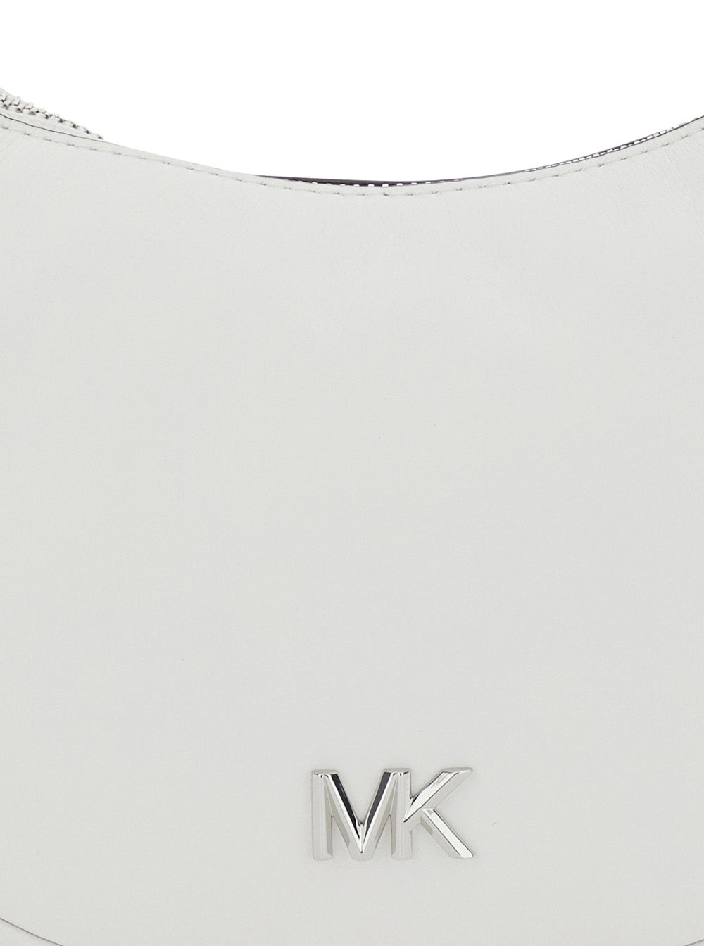 White Shoulder Bag With Metallic Logo Imprinted On The Front And Removable Strap Leather Woman Cow