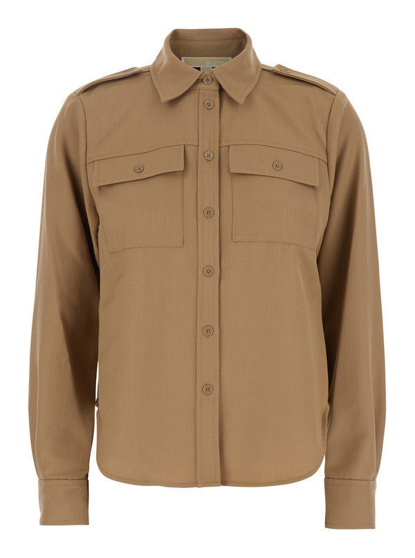 Beige Shirt With Patch Pockets Polyester Blouses