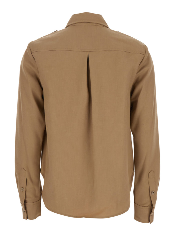 Beige Shirt with Patch Pockets on the Chest in Virgin Wool Blend Woman Polyester And Blouses