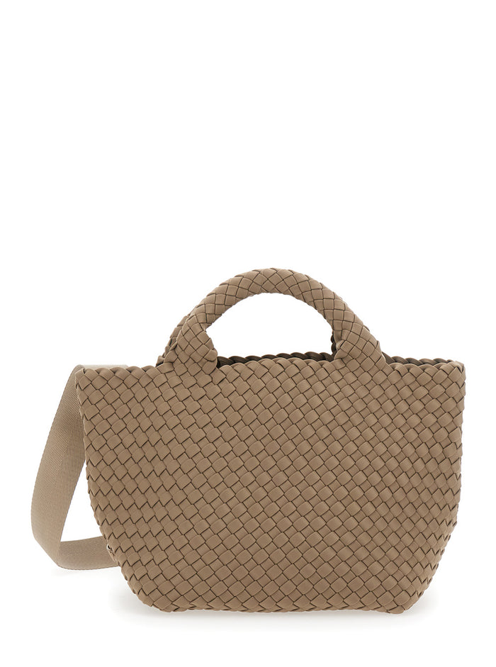 St Barths Small Beige Handbag With Woven Design Fabric Woman Handwoven Neoprene Hand Bags